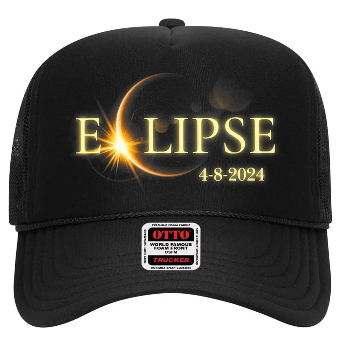 Solar Eclipse 2024 Total Solar Eclipse 4.08.24 Gift For Solar Eclipse Lover High Crown Mesh Trucker Hat