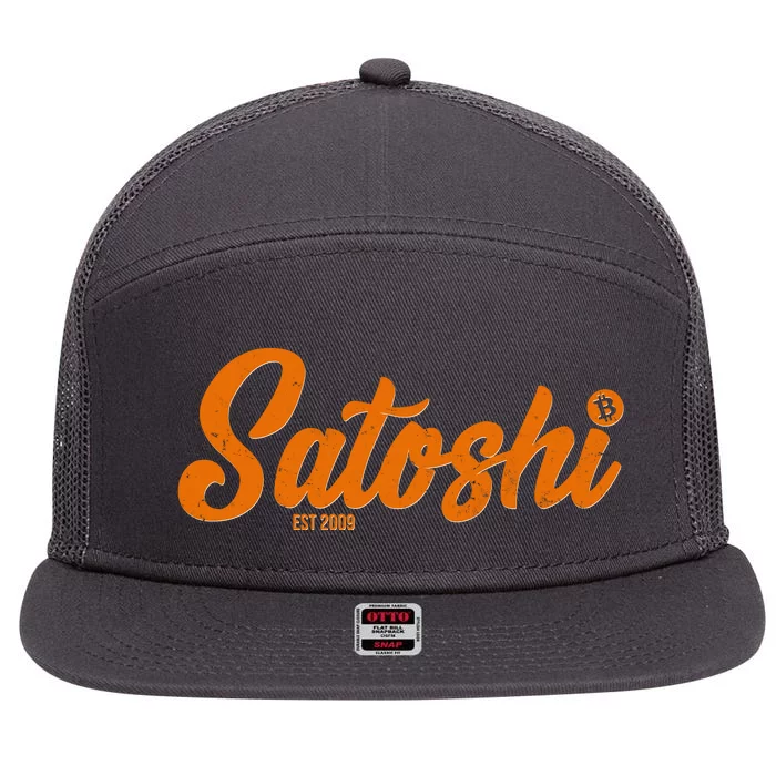 Satoshi Est 2009 Cryptocurrency 7 Panel Mesh Trucker Snapback Hat