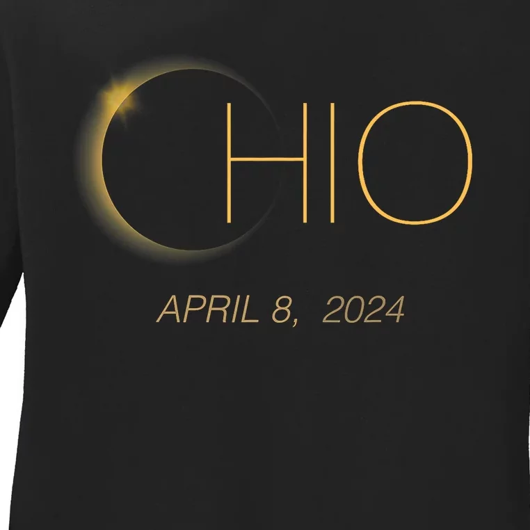 Solar Eclipse 2024 Total Solar Eclipse State Ohio Ladies Long Sleeve Shirt