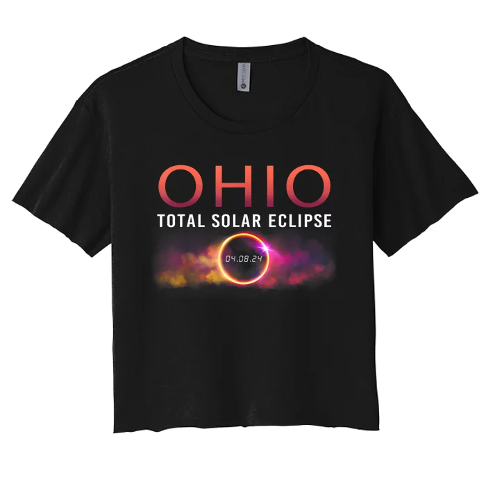 Solar Eclipse 2024 State Ohio Total Solar Eclipse Women's Crop Top Tee