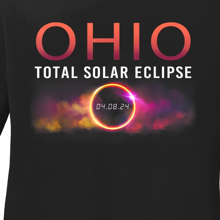 Solar Eclipse 2024 State Ohio Total Solar Eclipse Ladies Long Sleeve Shirt