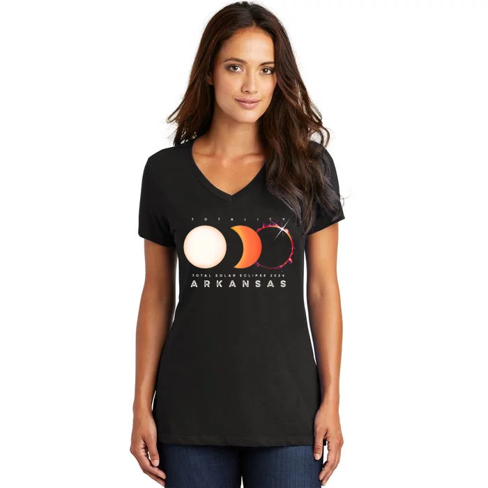 Solar Eclipse 2024 Arkansas Total Eclipse America Graphic Women's V-Neck T-Shirt