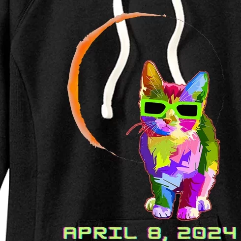 Solar Eclipse 2024 Cat Wearing Solar Eclipse Glasses Women's Fleece Hoodie