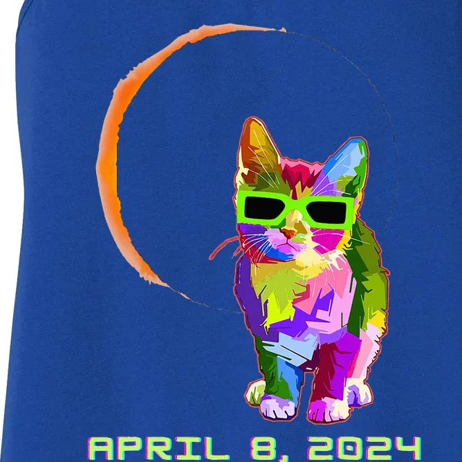 Solar Eclipse 2024 Cat Wearing Solar Eclipse Glasses Women's Racerback Tank