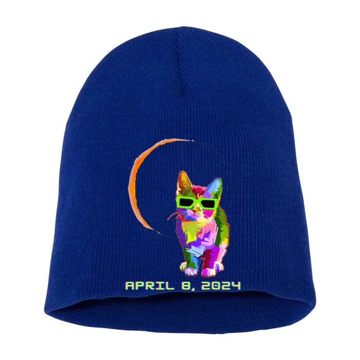 Solar Eclipse 2024 Cat Wearing Solar Eclipse Glasses Short Acrylic Beanie