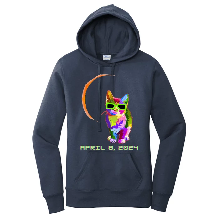 Solar Eclipse 2024 Cat Wearing Solar Eclipse Glasses Women's Pullover Hoodie