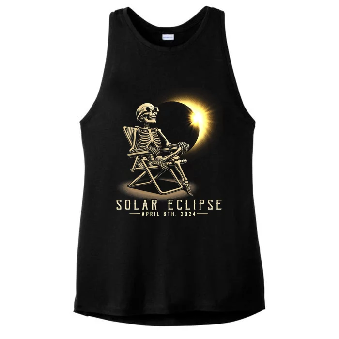 Solar Eclipse 2024 Total Eclipse April 8th 2024 Skull Ladies Tri-Blend Wicking Tank