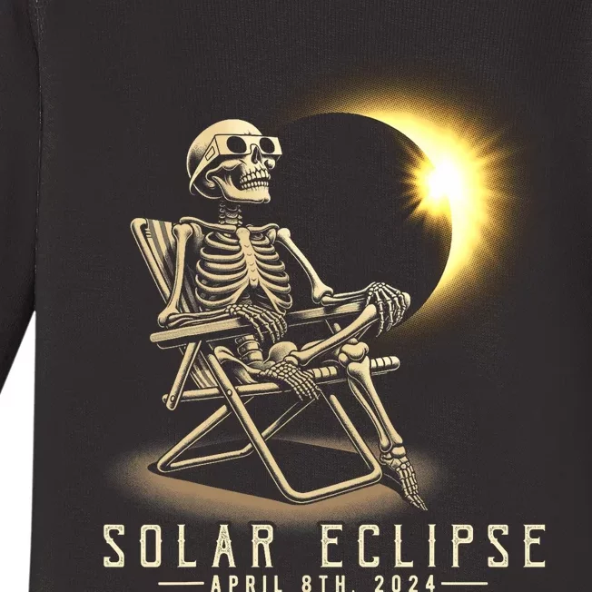 Solar Eclipse 2024 Total Eclipse April 8th 2024 Skull Baby Long Sleeve Bodysuit