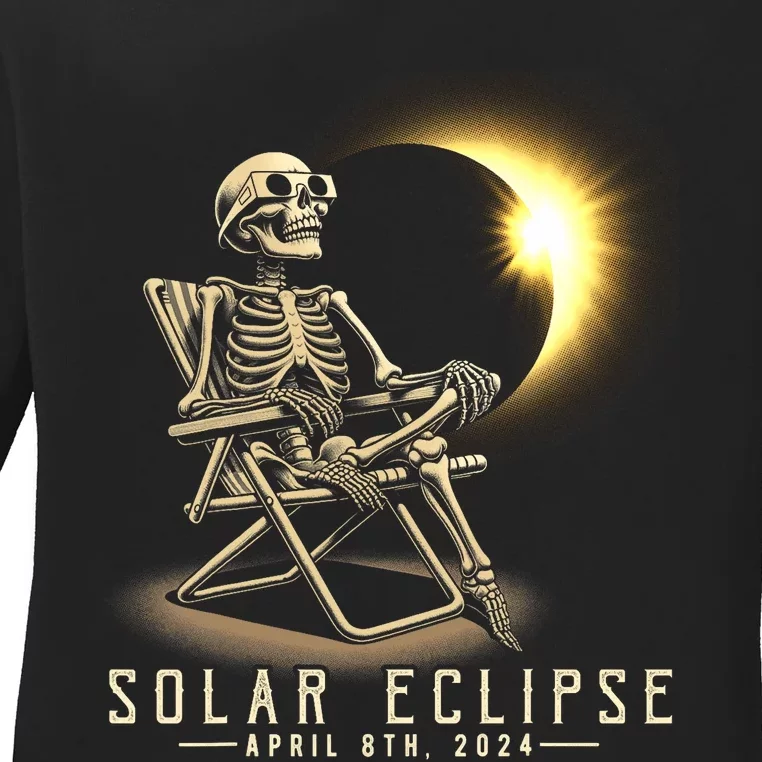 Solar Eclipse 2024 Total Eclipse April 8th 2024 Skull Ladies Long Sleeve Shirt