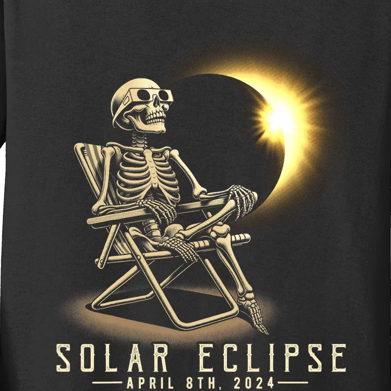 Solar Eclipse 2024 Total Eclipse April 8th 2024 Skull Kids Long Sleeve Shirt