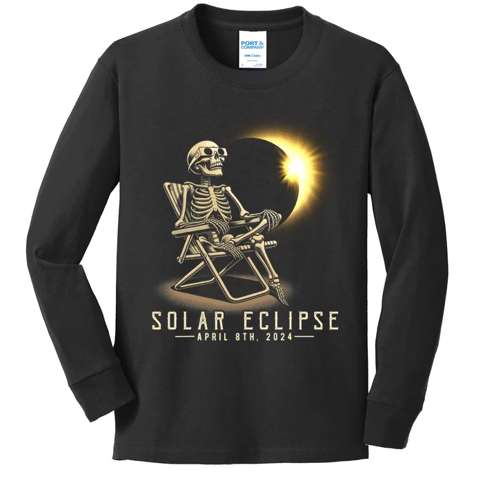 Solar Eclipse 2024 Total Eclipse April 8th 2024 Skull Kids Long Sleeve Shirt