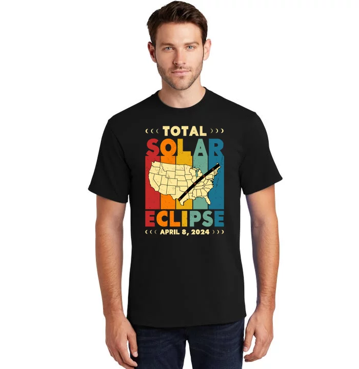 Solar Eclipse 2024 Total Solar Eclipse Vintage Retro Total Eclipse Tall T-Shirt