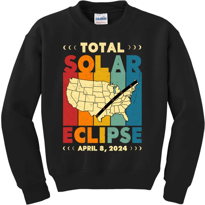 Solar Eclipse 2024 Total Solar Eclipse Vintage Retro Total Eclipse Kids Sweatshirt