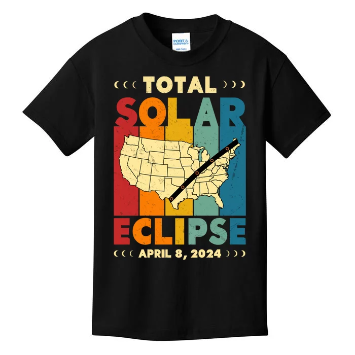 Solar Eclipse 2024 Total Solar Eclipse Vintage Retro Total Eclipse Kids T-Shirt