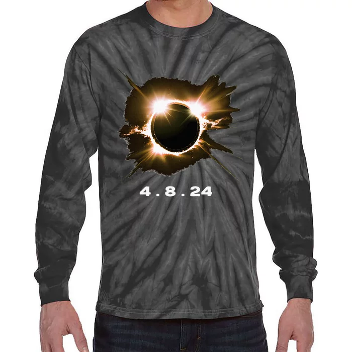 Solar Eclipse 4.8.24 Totality Event 2024 Souvenir Tie-Dye Long Sleeve Shirt