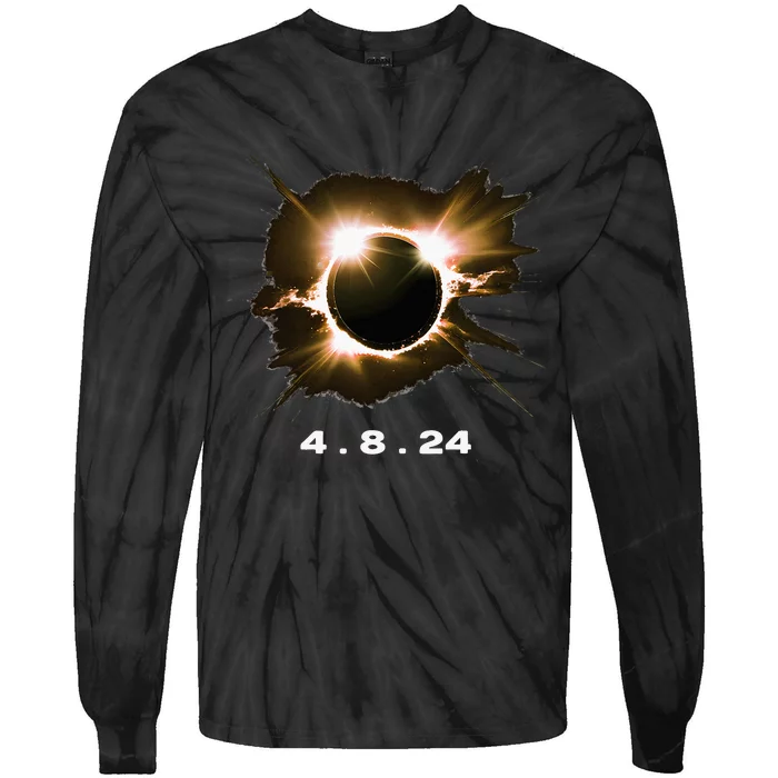 Solar Eclipse 4.8.24 Totality Event 2024 Souvenir Tie-Dye Long Sleeve Shirt