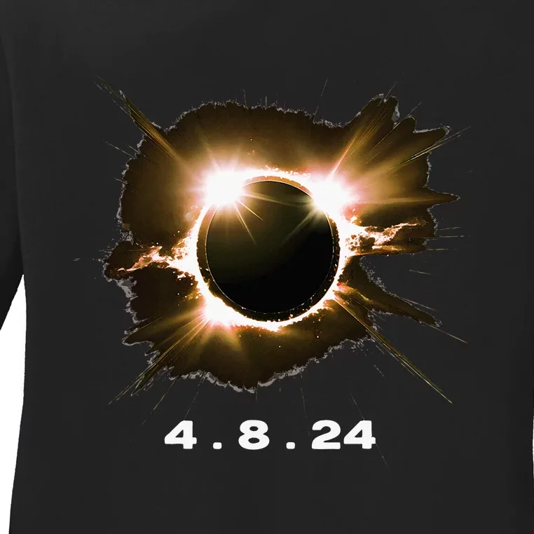 Solar Eclipse 4.8.24 Totality Event 2024 Souvenir Ladies Long Sleeve Shirt