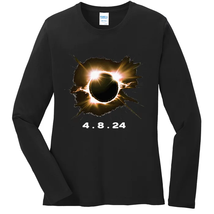 Solar Eclipse 4.8.24 Totality Event 2024 Souvenir Ladies Long Sleeve Shirt