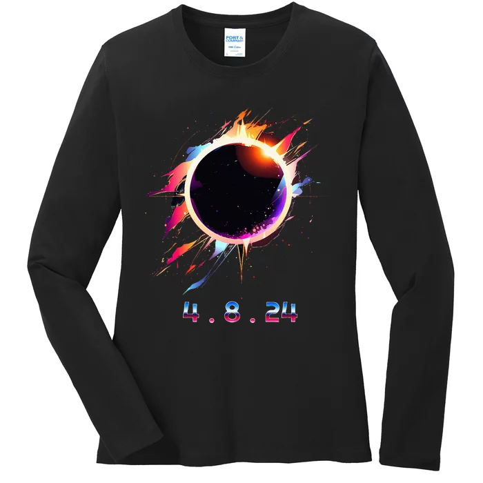 Solar Eclipse 4.8.24 Totality Event 2024 Souvenir Ladies Long Sleeve Shirt