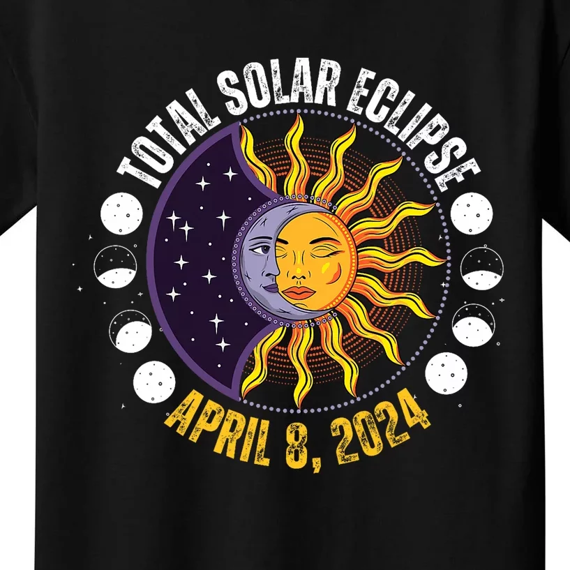 Solar Eclipse 842024 Eclipse With Sun Crescent Moon Kids T-Shirt