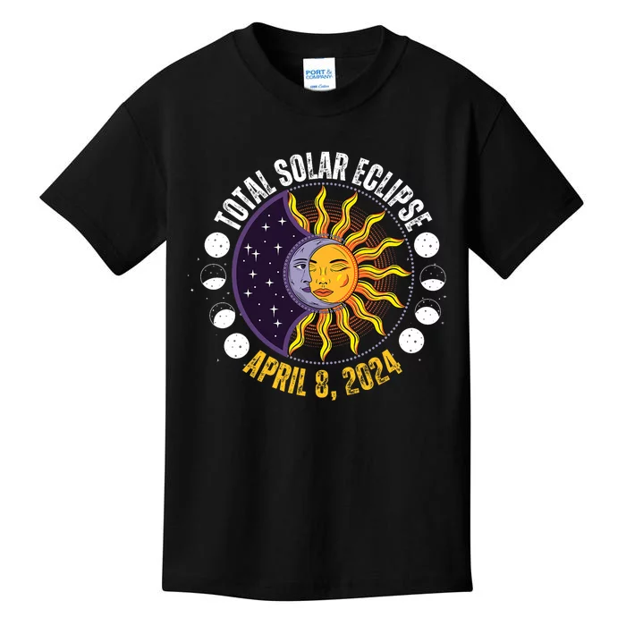 Solar Eclipse 842024 Eclipse With Sun Crescent Moon Kids T-Shirt