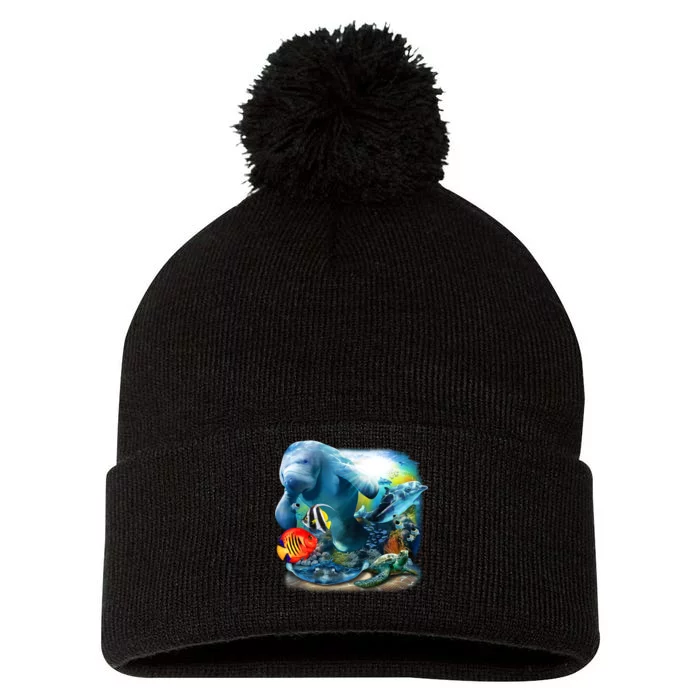 Sea Life - Classic Collage Pom Pom 12in Knit Beanie