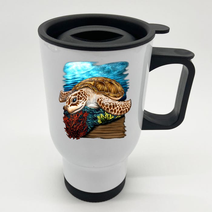 Sea Turtle Ocean Front & Back Stainless Steel Travel Mug