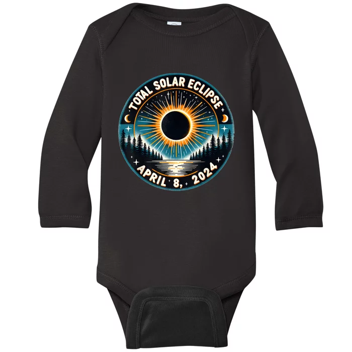 Solar Eclipse Astronomy Vintage 2024 Solar Eclipse Baby Long Sleeve Bodysuit