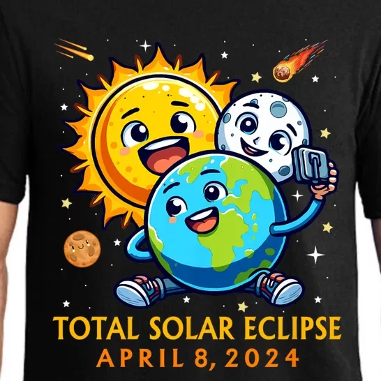 Solar Eclipse April 8 2024 Cute Earth Sun Moon Selfie Space Pajama Set