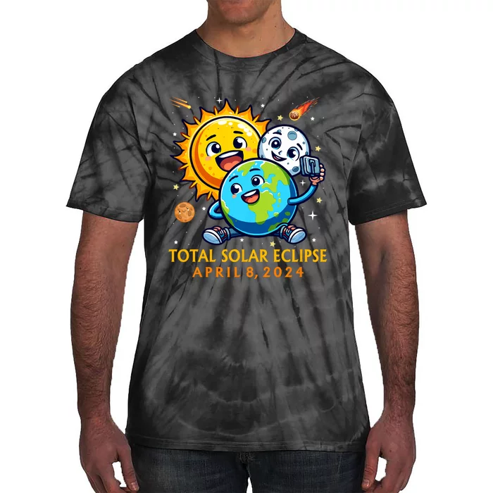 Solar Eclipse April 8 2024 Cute Earth Sun Moon Selfie Space Tie-Dye T-Shirt