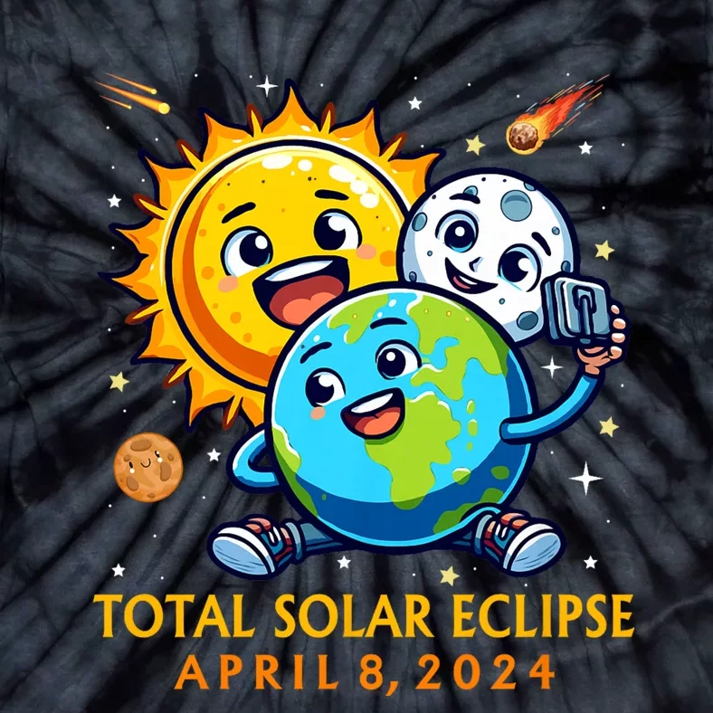 Solar Eclipse April 8 2024 Cute Earth Sun Moon Selfie Space Tie-Dye T-Shirt