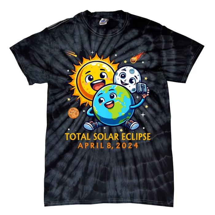 Solar Eclipse April 8 2024 Cute Earth Sun Moon Selfie Space Tie-Dye T-Shirt