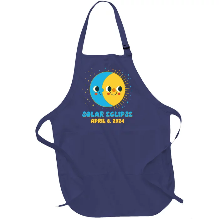 Solar Eclipse April 8 2024 Cute Moon And Sun Full-Length Apron With Pocket