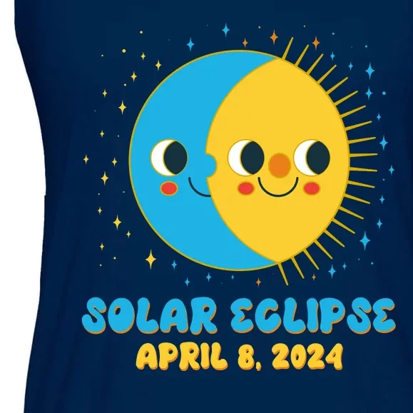 Solar Eclipse April 8 2024 Cute Moon And Sun Ladies Essential Flowy Tank