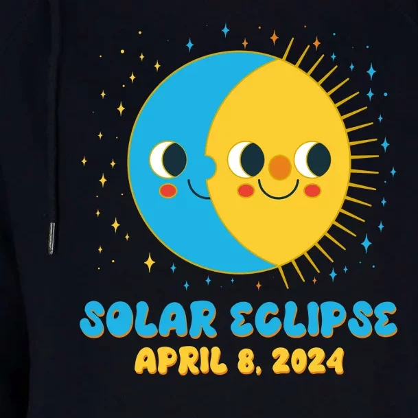 Solar Eclipse April 8 2024 Cute Moon And Sun Womens Funnel Neck Pullover Hood