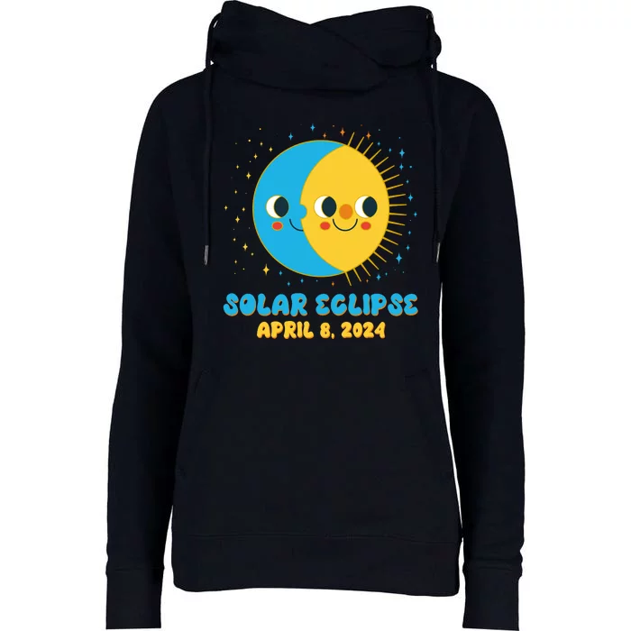 Solar Eclipse April 8 2024 Cute Moon And Sun Womens Funnel Neck Pullover Hood