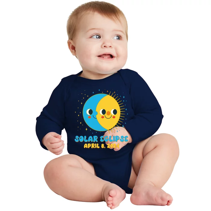 Solar Eclipse April 8 2024 Cute Moon And Sun Baby Long Sleeve Bodysuit