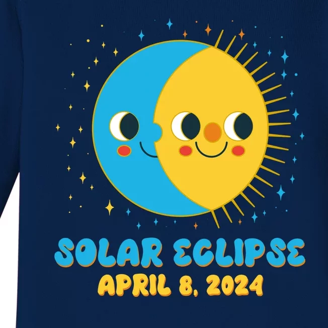 Solar Eclipse April 8 2024 Cute Moon And Sun Baby Long Sleeve Bodysuit