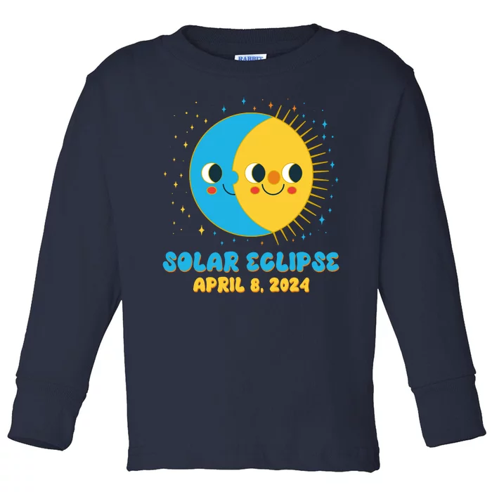 Solar Eclipse April 8 2024 Cute Moon And Sun Toddler Long Sleeve Shirt