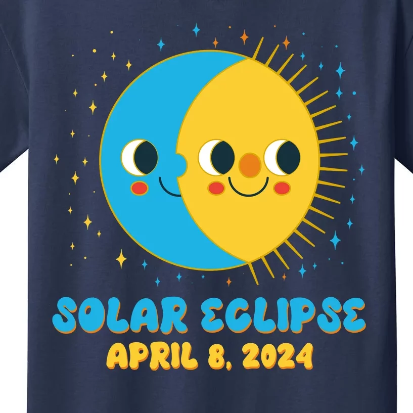 Solar Eclipse April 8 2024 Cute Moon And Sun Kids T-Shirt