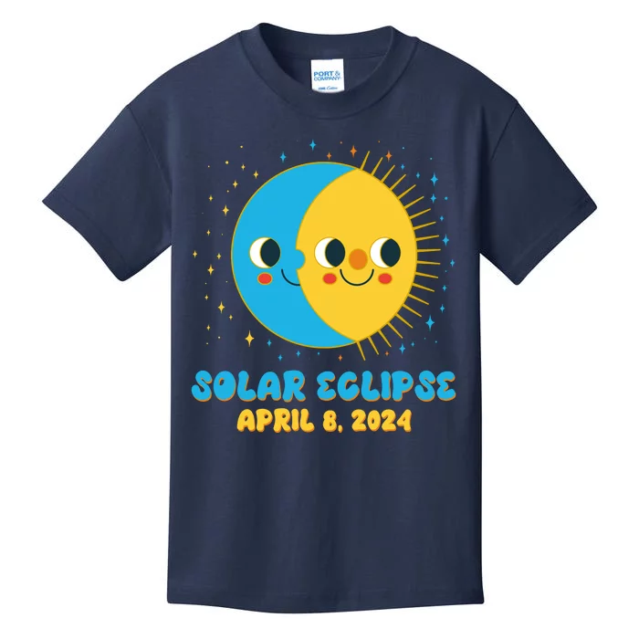 Solar Eclipse April 8 2024 Cute Moon And Sun Kids T-Shirt