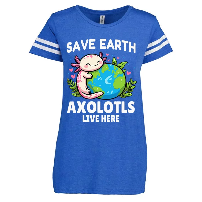 Save Earth Axolotl Live Here Funny Earth Day Girl Enza Ladies Jersey Football T-Shirt