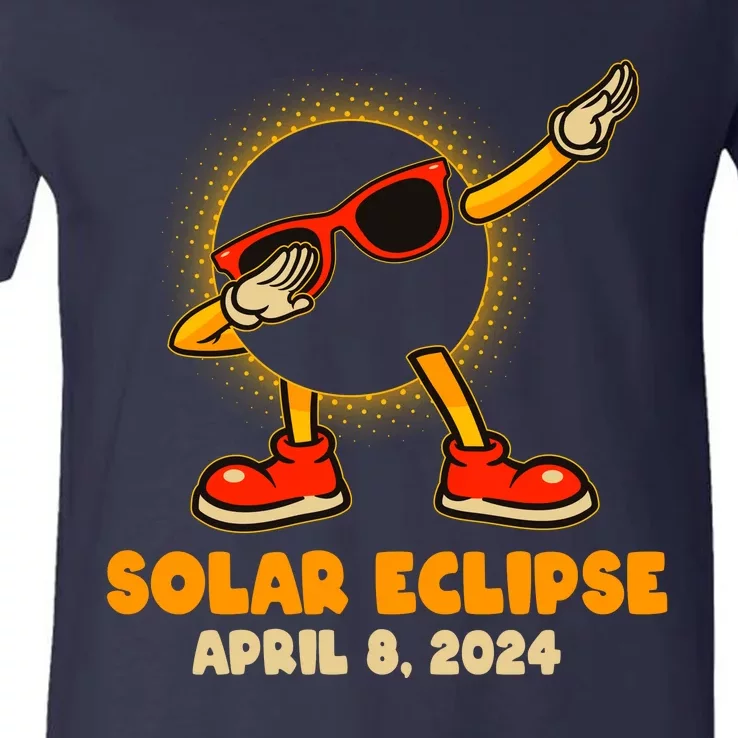 Solar Eclipse April 8 2024 Dabbing Sun V-Neck T-Shirt