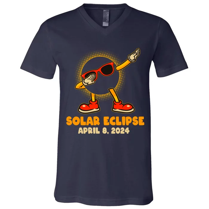 Solar Eclipse April 8 2024 Dabbing Sun V-Neck T-Shirt