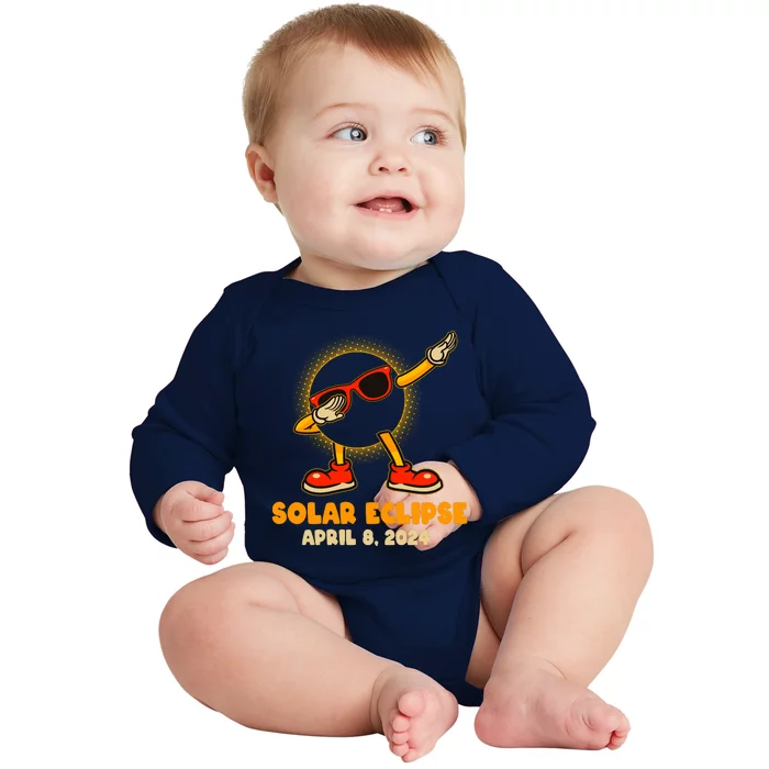 Solar Eclipse April 8 2024 Dabbing Sun Baby Long Sleeve Bodysuit