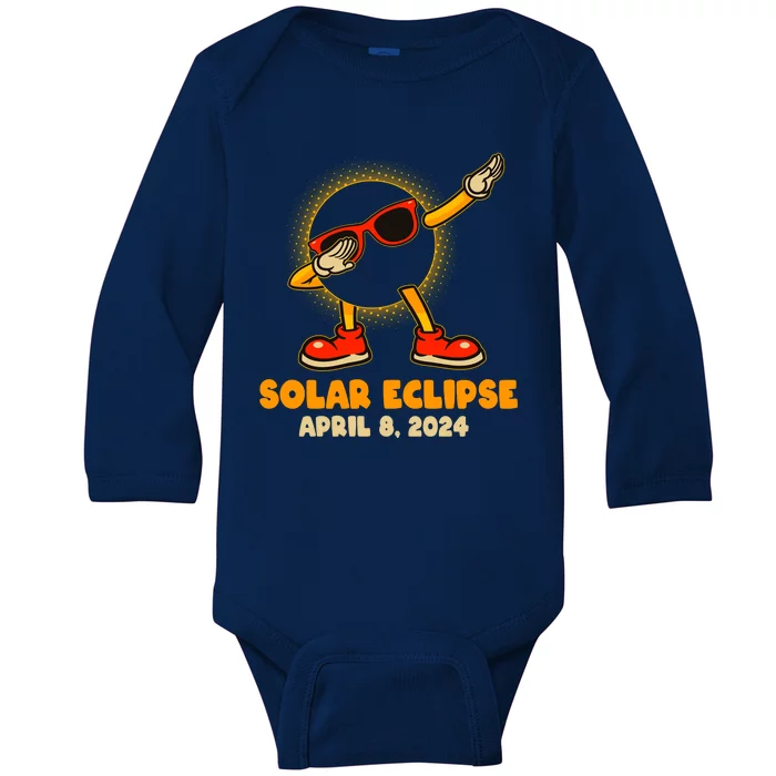 Solar Eclipse April 8 2024 Dabbing Sun Baby Long Sleeve Bodysuit