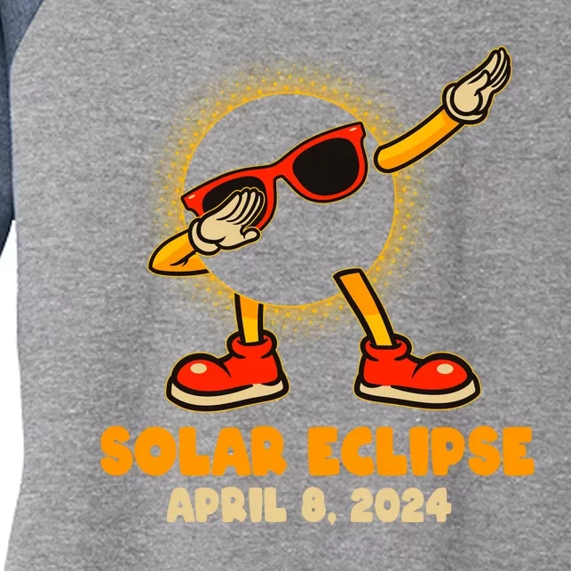 Solar Eclipse April 8 2024 Dabbing Sun Women's Tri-Blend 3/4-Sleeve Raglan Shirt