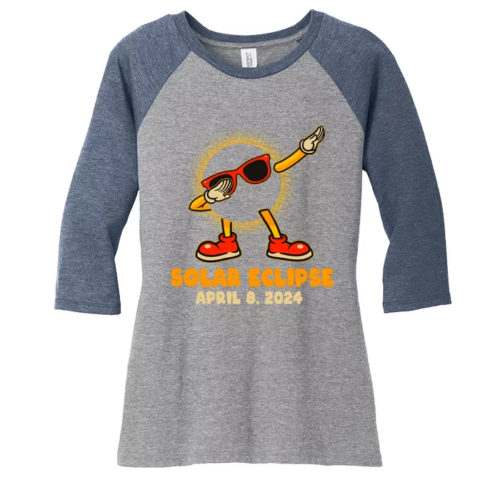 Solar Eclipse April 8 2024 Dabbing Sun Women's Tri-Blend 3/4-Sleeve Raglan Shirt