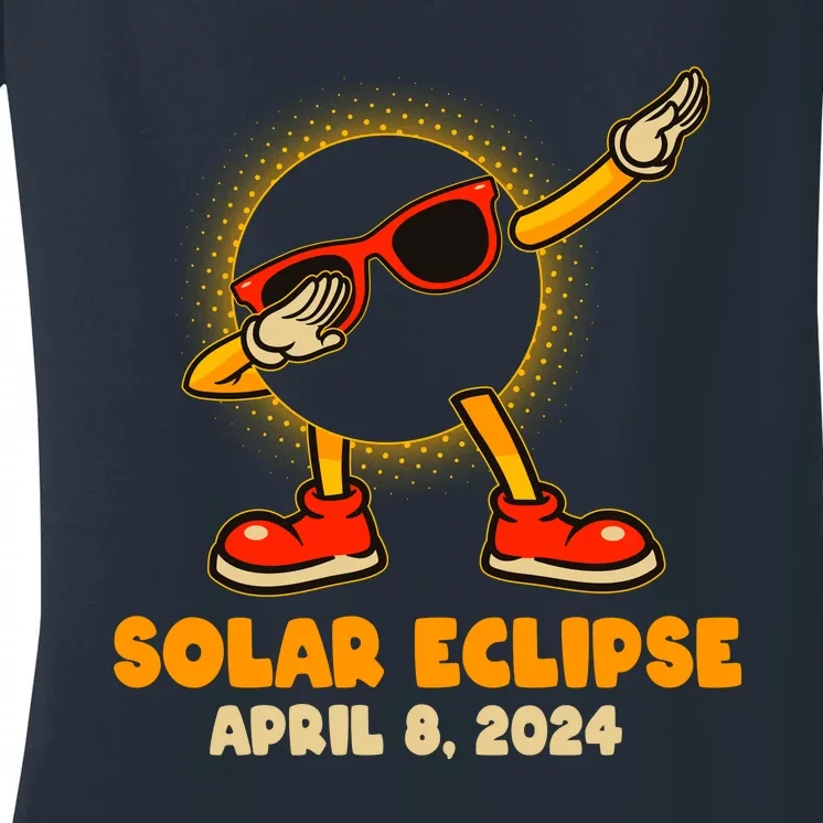 Solar Eclipse April 8 2024 Dabbing Sun Women's V-Neck T-Shirt