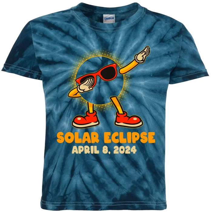 Solar Eclipse April 8 2024 Dabbing Sun Kids Tie-Dye T-Shirt